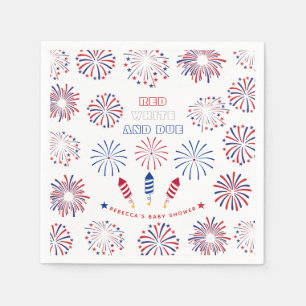 Red White Due 4th of July firecrackers baby shower Napkin