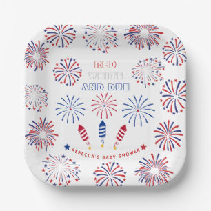 Red White Due 4th of July firecrackers baby shower Paper Plate
