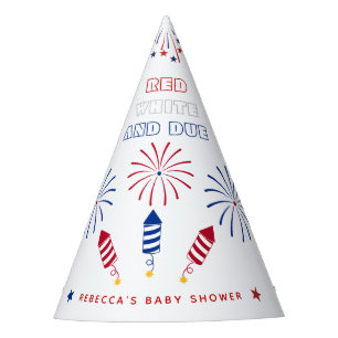 Red White Due 4th of July firecrackers baby shower Party Hat