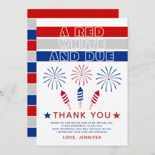 Red White Due 4th of July firecrackers baby shower Thank You Card
