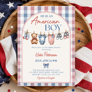 Red White & Due American Boy Baby Shower Invitation
