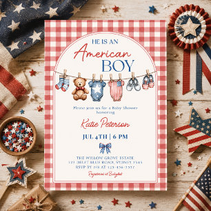 Red White & Due American Boy Baby Shower Invitation