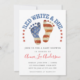 Red White & Due Baby Shower Invitation
