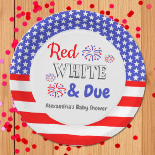Red White & Due Baby Shower Paper Plate