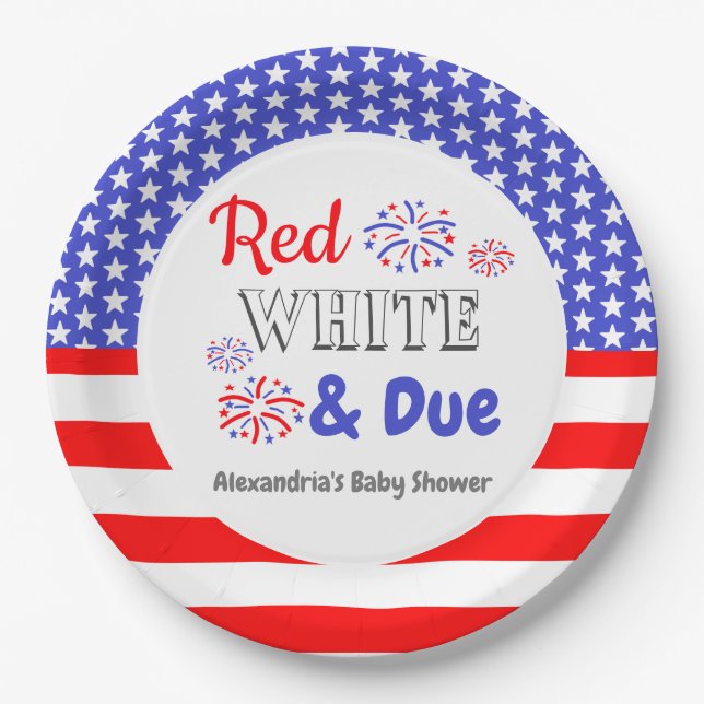 Red White & Due Baby Shower Paper Plate (Front)