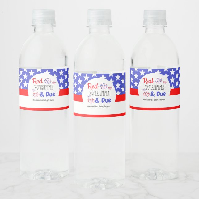 Red White & Due Baby Shower Water Bottle Label (Bottles)