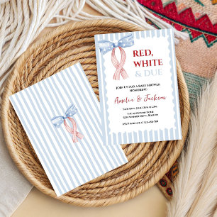 Red White Due Bow 4th of July Theme Baby Shower Invitation