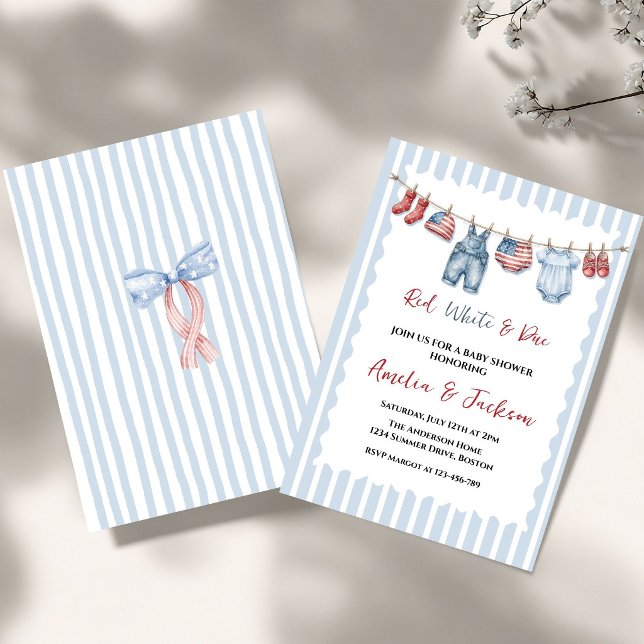 Red White Due Bow 4th of July Theme Baby Shower  Invitation (Creator Uploaded)