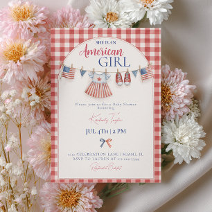 Red White & Due Bow American Girl Baby Shower Invitation