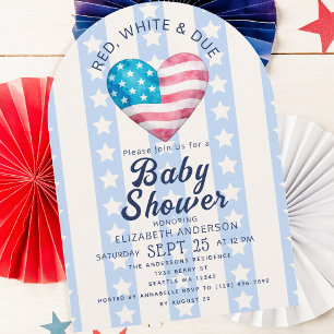 Red White & Due Bow Stripes Boy Baby Shower Invitation