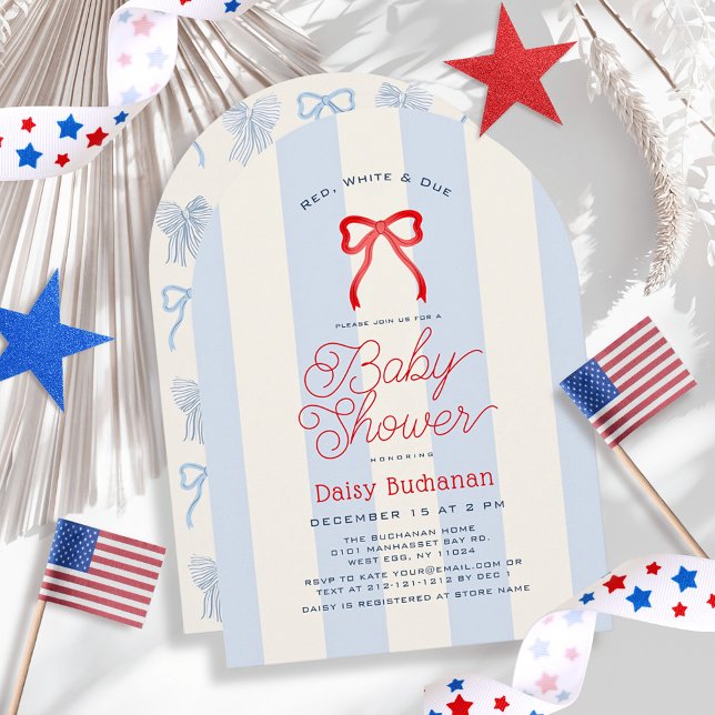 Red White & Due Bow Stripes Boy Baby Shower Invitation (Creator Uploaded)