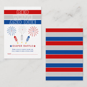 Red White Due fireworks baby shower diaper raffle Enclosure Card