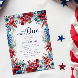 Red, White & Due Floral 4th July Baby Shower Invitation