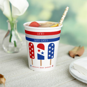 Red White Due Fourth of July popsicle baby shower Paper Cups