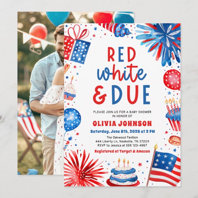 Red, White & Due Gender Neutral Baby Shower Invitation (Front/Back)