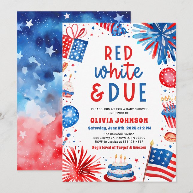 Red, White & Due Gender Neutral Baby Shower Invitation (Front/Back)
