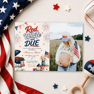 Red, White & Due Gender Neutral Baby Shower Photo Invitation