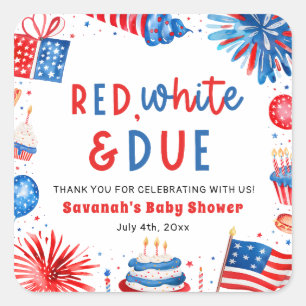 Red, White & Due Gender Neutral Baby Shower Square Sticker