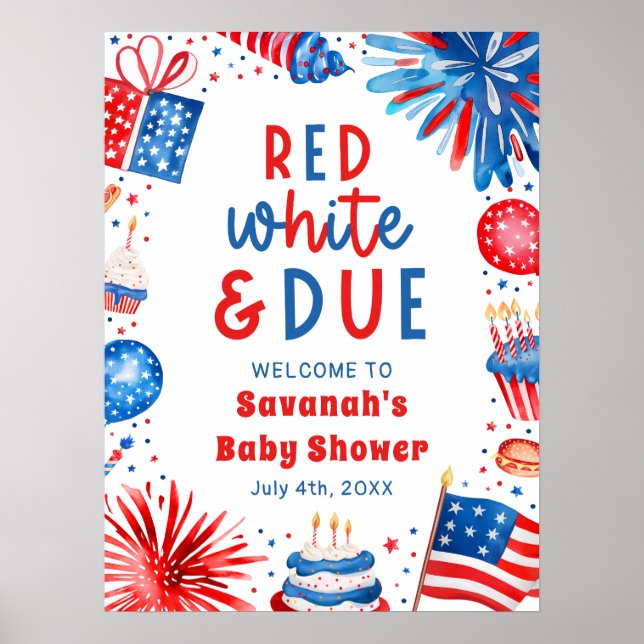 Red White & Due Gender Neutral Baby Shower Welcome Poster (Front)