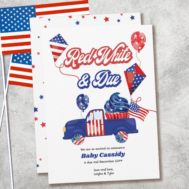 Red White & Due Gender Neutral Patriotic Pregnancy Announcement (Creator Uploaded)