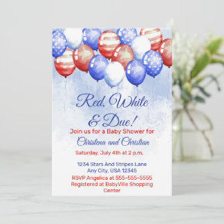 Red White & Due Independence Day Baby Shower Invitation