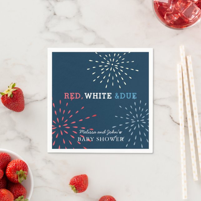 Red, White & Due July 4th Fireworks Baby Shower Napkin (Insitu)