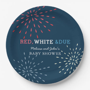 Red, White & Due July 4th Fireworks Baby Shower Paper Plate