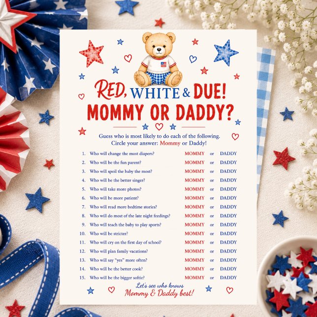 Red White & Due Mummy or Daddy Game Invitation (Creator Uploaded)