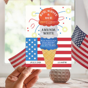 Red White Due Patriotic 4th Baby Shower Invitation