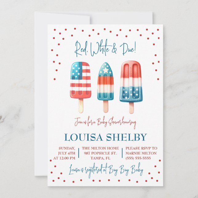 Red, White & Due!  Patriotic Popsicle Baby Shower Invitation (Front)