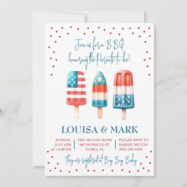 Red, White & Due!  Patriotic Popsicle Baby Shower Invitation (Front)