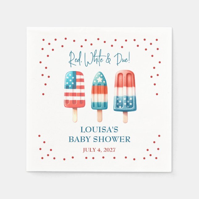 Red, White & Due! Patriotic Popsicle Baby Shower Napkin (Front)