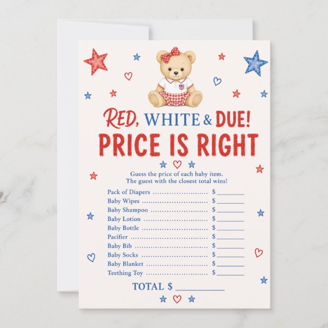Red White Due Price Game Card (Front)