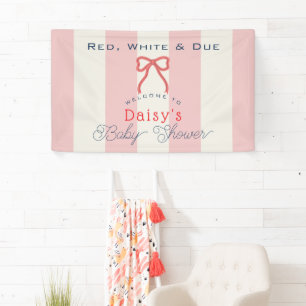 Red White & Due Red Bow Stripes Girl Baby Shower Banner