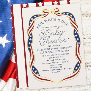 Red White & Due Ribbon Gender Neutral Baby Shower Invitation