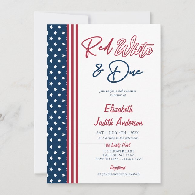 Red White & Due Stars 4th of July Baby Shower Invitation (Front)