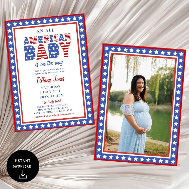 Red White & Due Stars 4th of July Baby Shower Invitation (Creator Uploaded)