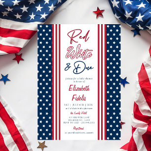 Red White & Due Stars 4th of July Baby Shower Invitation