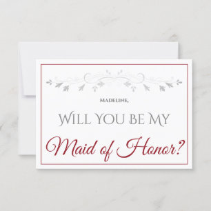 Red & White Elegant Be My Maid of Honour Card