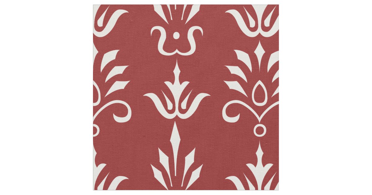Red white elegant damask pattern fabric Zazzle
