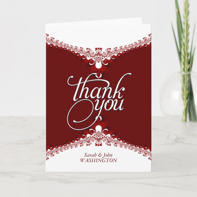 Red White Elegant Lace Thank You Cards (Front)