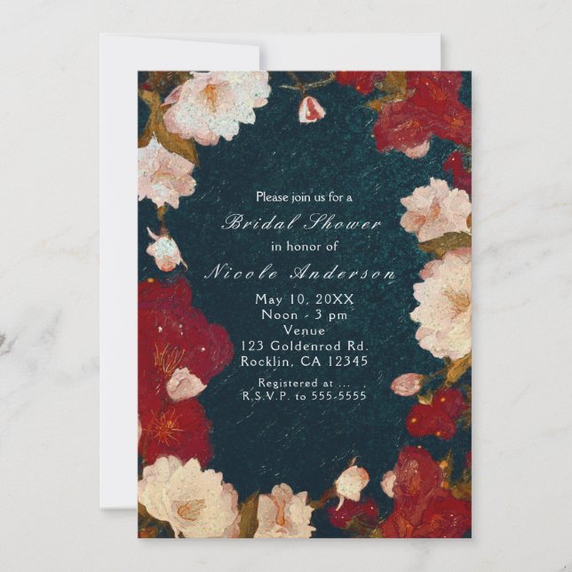Red & White Elegant Modern Chic Floral Invitations (Front)
