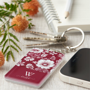 red & white elegant Modern Floral style Key Ring