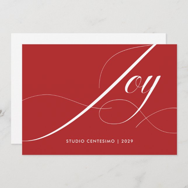 Red White Elegant Modern Joy Corporate Logo Holiday Card (Front/Back)
