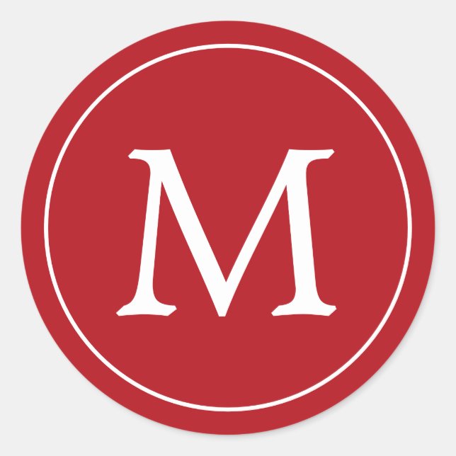 Red White Elegant Monogram Christmas Holiday Classic Round Sticker (Front)