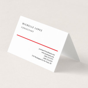 Red White Elegant Plain Professional Linen Business Card