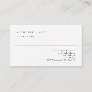 Red White Elegant Plain Professional Linen Business Card