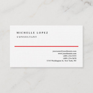 Red White Elegant Plain Professional Linen Business Card