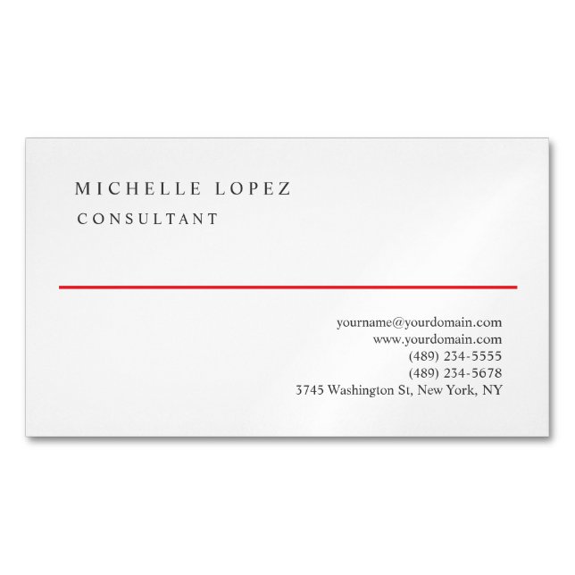 Red White Elegant Plain Professional  Magnetic Business Card (Front)