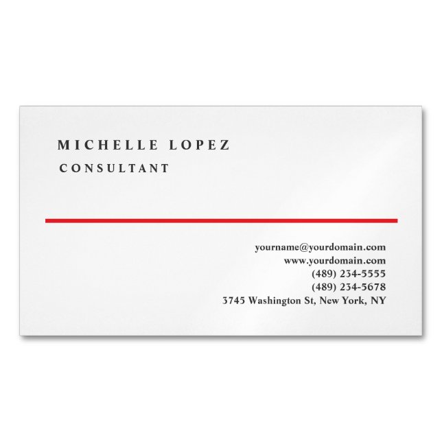 Red White Elegant Plain Professional Modern Magnetic Business Card (Front)